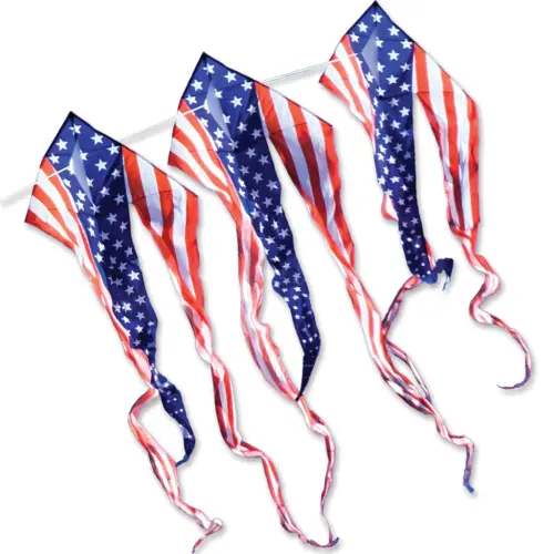 Premier 46 Inch Flo Train Delta Kite Patriotic (3-Pack Kite Bundle)