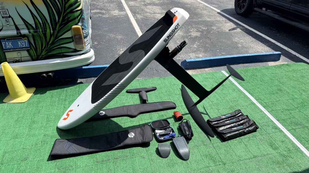 Used Foil Drive Max complete package with Slingshot FlowCraft 65L board, Cabrinha Apex carbon foil and three Max Power batteries