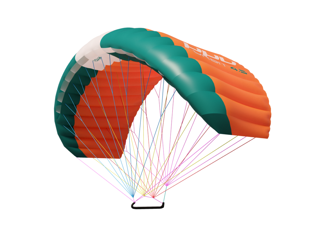PPC Orbit Parawing dual-skin parawing in Orange/Peacock with carbon bar