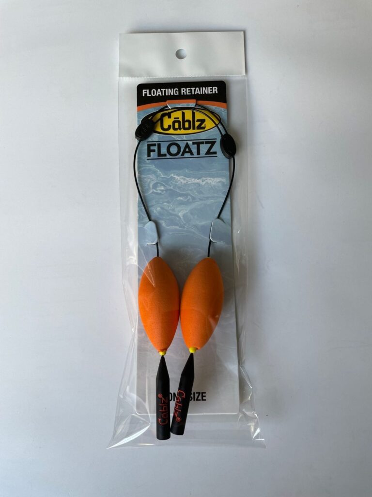 Cablz Floatz floating sunglasses retainer with orange floats